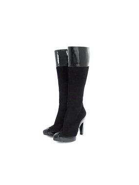 Balenciaga Suede Patent Long Boots Heels Shoes Black